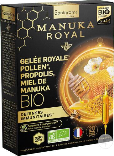 SANTAROME GELEE ROYALE POLLEN MIEL DE MANUKA
La Gelée Royale Pollen Propolis Miel de Manuka Bio Santarome est une formule complète bio sous forme d ampoules fortement dosée en 4 produits de la ruche et 3 bourgeons Bio rigoureusement sélectionnés. Le Pollen Bio et la Gelée Royale Bio aident à soute